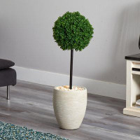 Latitude Run® 3ft. Boxwood Ball Topiary Artificial Tree in Oval Planter UV Resistant (Indoor/Outdoor)