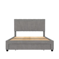 Mercer41 Marilee Queen Size Storage Bed Velvet Upholstered Platform Bed With A Big Drawer