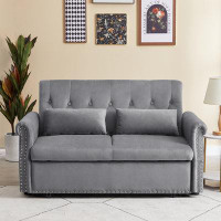 Latitude Run® Modern Convertible Loveseat Sleeper Sofa Couch With 2 Lumbar Pillows, Adjustable Pull-Out Bed