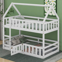 Cosmic Twin Over Twin House Bunk Bed With Fence And Door