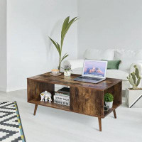 Millwood Pines Millwood Pines 2-Tier Wood Coffee Table Retro Sofa Side Table Cocktail Table For Living Rom Brown