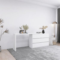 Ceballos Extended Desktop 6 Drawers Chest Of Drawer Without Handle White Colour Vanity