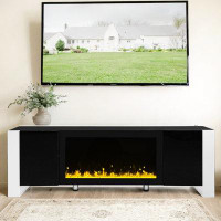 Latitude Run® Modern High Gloss Tv Stand With Non-heating Electric Fireplace Ample Storage Space Stylish Entertainment C