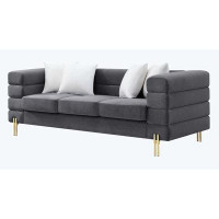 Mercer41 Velvet Sofa with Solid Wood Structure and Gold Metal Legs for Living Space