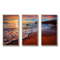 Highland Dunes Stunning Ocean Beach At Sunset - Sea & Shore Framed Canvas Wall Art Set Of 3