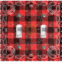 WorldAcc Metal Light Switch Plate Outlet Cover (Red Check Paisley Hearts Tile   - Single Toggle)