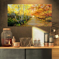 Design Art Beautiful Fall Forest Landscape Painting Print on Wrapped Canvas