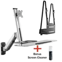 Single Display Sit-Stand Workstation Wall Mount for 13 to 32 LED/LCD Screens with Bonus Cleaner and CPU Mount