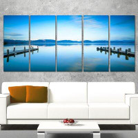 Design Art Two Wooden Piers in Blue Sea 5 Piece PWall Art on Wrapped Canvas Set