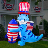 The Holiday Aisle® The Holiday Aisle® 5Ft 4Th Of July Independent Dinosaur With Rocket And America Flag Decoration LED B