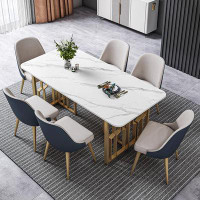RARLON Modern rectangular light luxury restaurant rock plate dining table+6 dining chair combinations.
