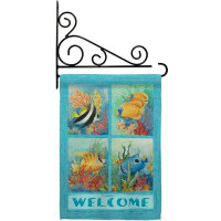 Breeze Decor Tropical Fish Collage - Impressions Decorative Metal Fansy Wall Bracket Garden Flag Set GS107051-BO-03