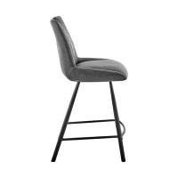 Hokku Designs TDC 30" Grey And Black Faux Leather And Iron Swivel Low Back Bar Height Bar Chair