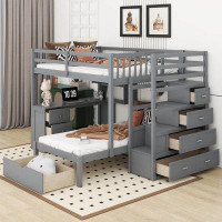 Harriet Bee Full Over Twin Bunk Bed With Wardrobe, Drawers