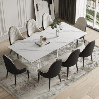 Everly Quinn 9 - Piece Dining Set with Sintered Stone Dining Table and 8 Leather Chairs