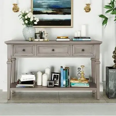 Rosalind Wheeler Classic Retro Style Console Table With Three Top Drawers And Open Style Bottom Shelf Pine Wooden Frame