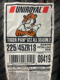 4 Brand New Uniroyal Tiger Paw GTZ All Season 2 225/45R18  All Season tires $50 REBATE!! *** WallToWallTires.com ***
