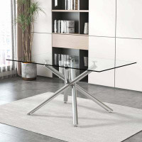 Mercer41 Large Minimalist Rectangular Glass Dining Table