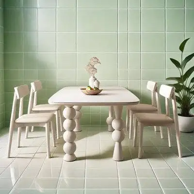 HOUZE 4 - Person White Stone Rectangular Dining Table Set