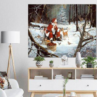 Made in Canada - East Urban Home Santa Claus with Deer in Snowy Woods - Painting Print