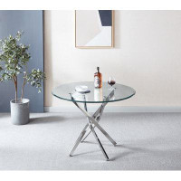 House On Tree Artisan Contemporary Round Clear Dining Tempered Glass Table with Chrome Legs