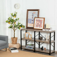 17 Stories 17 Stories 47" Metal Frame Console Table 3-tier Industrial Sofa Table, Grey Oak
