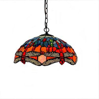 Bloomsbury Market Tiffany Style Stained Glass Dragonflies Hanging Lamp