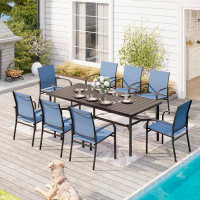 Alphamarts Rectangular 8 - Person 82.6" Long Powder Coated Stainless Steel Dining Set