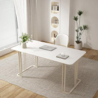 Hokku Designs 47.24"White rectangular Sintered Stone desk topdesk with carbon steel legs