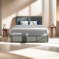 Ivy Bronx Queen Size Grey Linen Upholstered Platform Bed with Patented 4 Drawers Storage