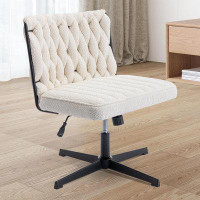 Latitude Run® Armless Desk Chair No Wheels, 360° Swivel Wide Handwoven Velvet Upholstered Seating For Living Room, Bedro