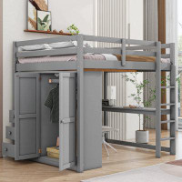 Harriet Bee Wood Loft Bed With Built-In Wardrobe, Desk, Storage Shelves And Drawers