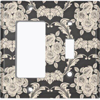 WorldAcc Metal Light Switch Plate Outlet Cover (Damask Rose Black - (L) Single GFI / (R) Single Toggle)