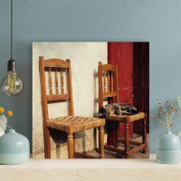 Latitude Run® Brown Wooden Chair Beside White Wall - 1 Piece Square Graphic Art Print On Wrapped Canvas