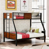 Mason & Marbles Twin-Over-Full Bunk Bed Modern Style Steel Frame Bunk Bed With Safety Rail, Built-In Ladder For Bedroom,