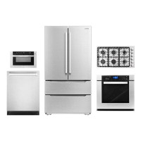 Cosmo 5 Piece Kitchen Package With 36" Gas Cooktop 24" Built-in Fully Integrated Dishwasher 30" Single Electric Wall Ove