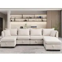 Hokku Designs Modular Sectional Modern Sofa, Convertible U Shaped Modern Sofa Couch With Storage, 7 Seat Sleeper Section