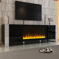 Latitude Run® Modern TV Stand With 34.2" Non-Heating Electric Fireplace, High Gloss Entertainment Centre With 2 Cabinets
