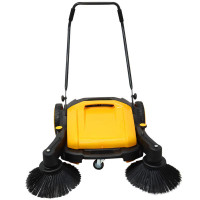 Triple Brush Push Power Sweeper Pavement Sweeper Portable Hand Push Without Sunroof Working Width 41Inch Yellow 025301