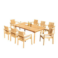 Teak Smith Grade-A Teak Dining Set: 60" Round Table And 7 Clipper Stacking Arm Chairs
