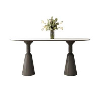 Orren Ellis French Cream Style Rock Table Oval Modern Simple Holy Grail Table.