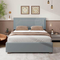 Ivy Bronx Ishamel Queen Upholstered Platform Bed with Rivet-decorated Headboard, LED Bed Frame and 4 Drawers