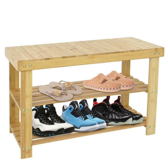 NEW BAMBOO SHOE BENCH STORAGE RACK SEAT & ORGANZIER JF3343 in Other in Alberta