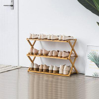 Rebrilliant Rebrilliant Collapsible Bamboo Shoe Rack - Medium 3-Tier Multifunctional Free Standing Shoe Shelf Storage Or