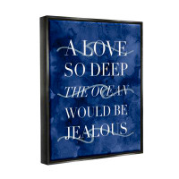 Stupell Industries Romanic Ocean Love Serif Text Watery Background Jet Black Framed Floating Canvas Wall Art By Daphne P