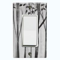 WorldAcc Metal Light Switch Plate Outlet Cover (Gray Forest Trees - Single Rocker)