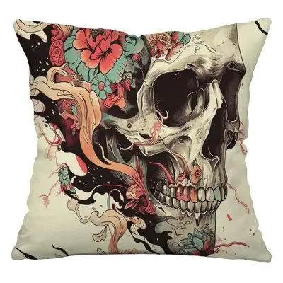 VisionBedding Skull Throw Pillow, Surreal Cotton Twill Pillows
