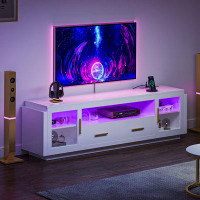 Wade Logan Boheng LED TV Stand with Cabinet, Drawer and Power Outlet for TVs up to 75" For Living Room