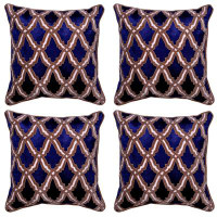 Winston Porter Navy Blue Throw Lumber Pillow Cover Velvet Diamond Pattern Embroidered Set Of 4 Cushion Case For Sofa Cou