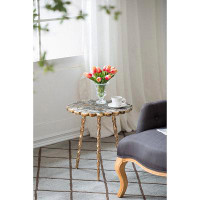 Mercer41 Sue Agate Side Table with Brass Inlay with Tri Legs - Soft Gold, Gold Agate